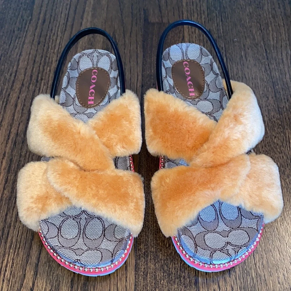 Coach Shearling Signature Tally Sandal With Leather Strap Size 9B - Picture 3 of 10